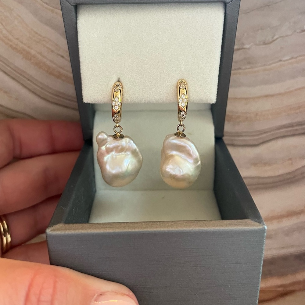 Wedding Jewelry - 14K Gold Plated Freshwater Pearl Hoops